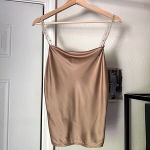 NWT CAMI NYC dusty rose pink silk cropped pearl strap tank top